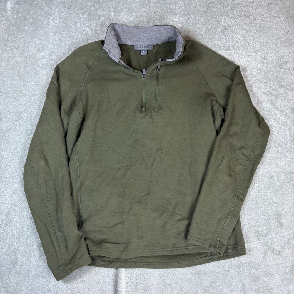Free‎ Fly Sweater Mens S Bamboo Fleece Quarter Zip Pullover Olive Green Stretch